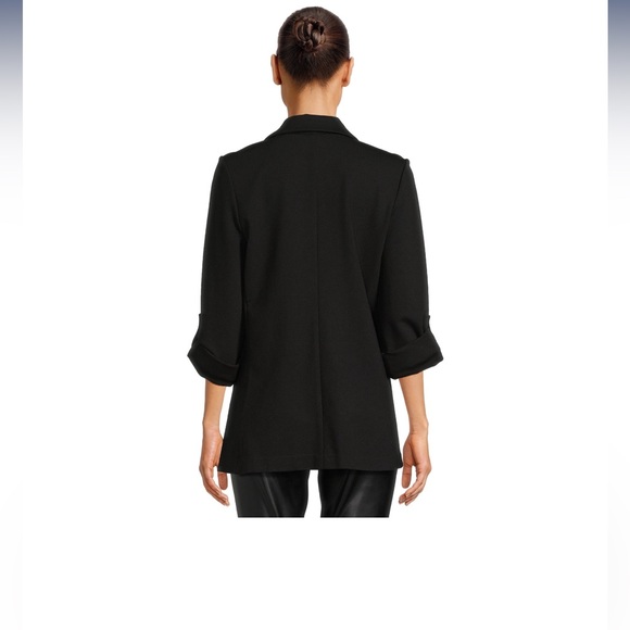 Women's Relaxed Fit Button Front Ponte Blazer with Adjustable Sleeves Black. NWT - Picture 5 of 17